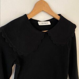 Black Wool Sweater with Scalloped Hems, Peter Pan Collar • Xiaoli brand